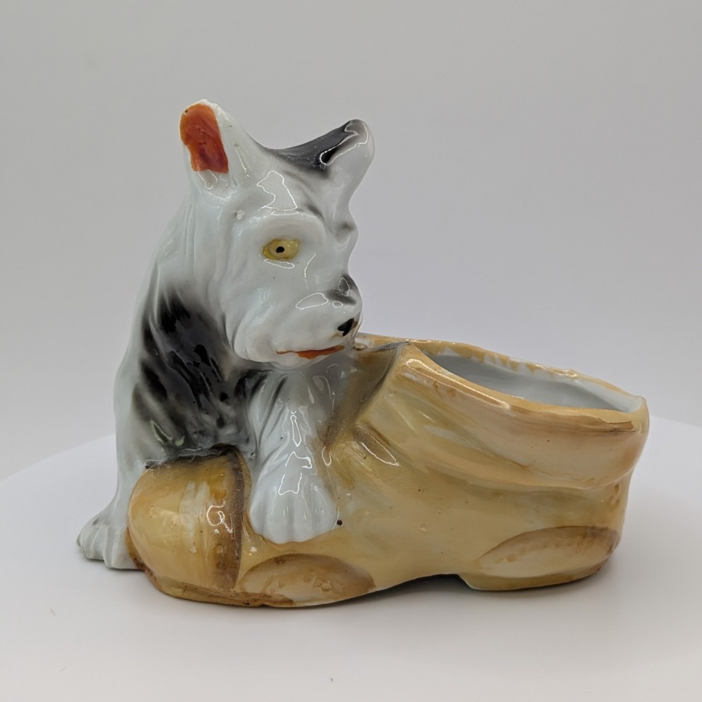Vintage Schnauzer Dog With Boot Planter Made In Japan 2"